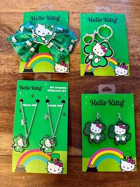 NWT 5 Hello Kitty St. Patrick’s Day Items- Bow, Earrings, Keychain, Necklaces